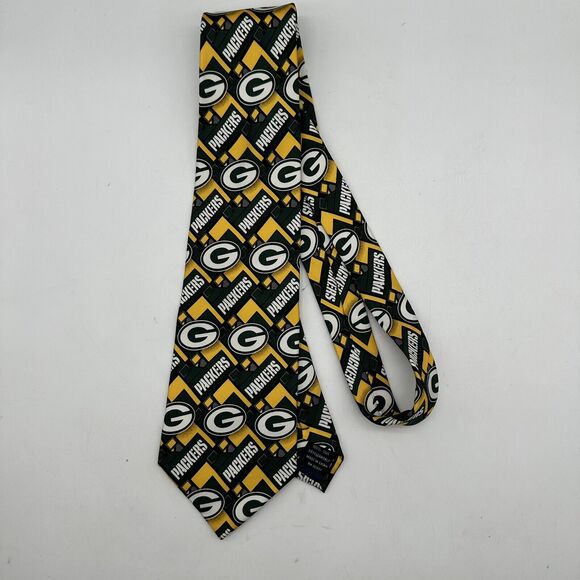 VTG Green Bay Packers NFL Men’s Dress Work Neck Tie 100% Silk Y2K Logo Script - Picture 1 of 6